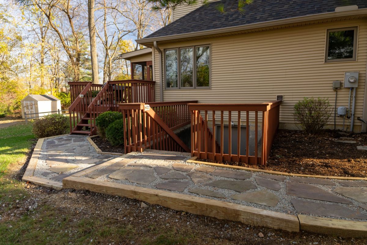 Natural stone walkway and landscaping